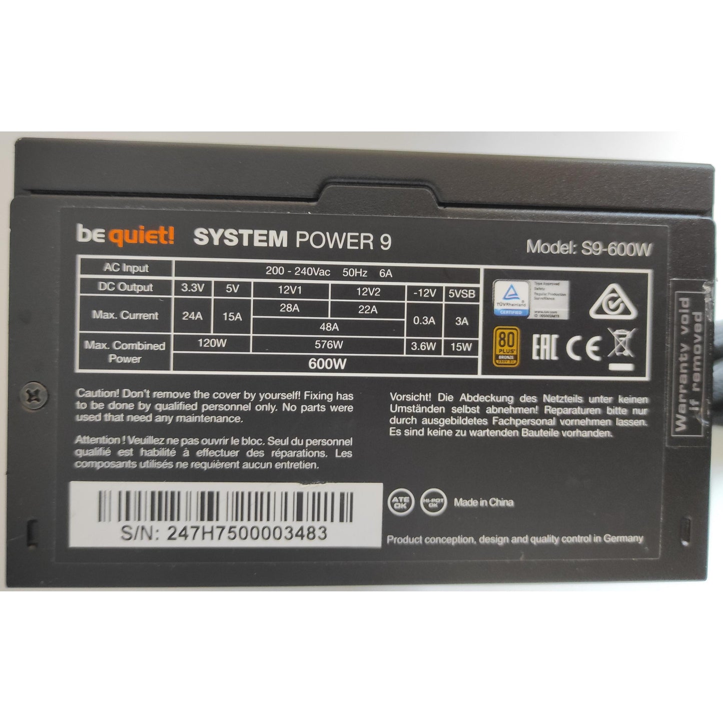 be quiet! System Power 9 S9-600W | 600W | 80+ Bronze