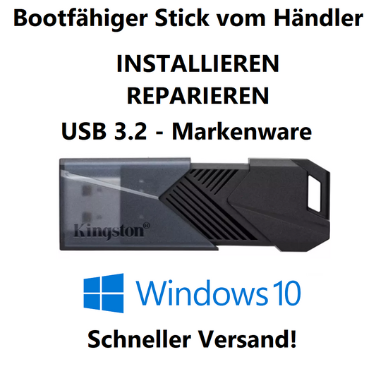 Windows 10 Pro Installationsprogramm | 64 Bit USB 3.2 - Stick 64GB
