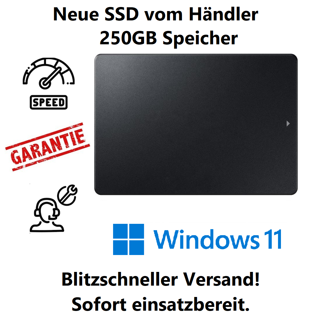 Neue 2,5 Zoll SSD mit installiertem Windows 11 Pro | 250GB | Händler 🚀
