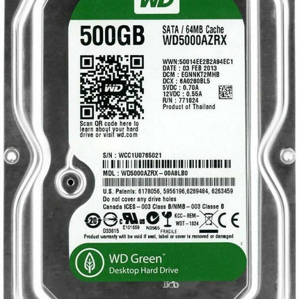 Western Digital Green 500GB HDD (WD5000AZRX) | 3,5" Interne Festplatte | Desktop Backup Storage